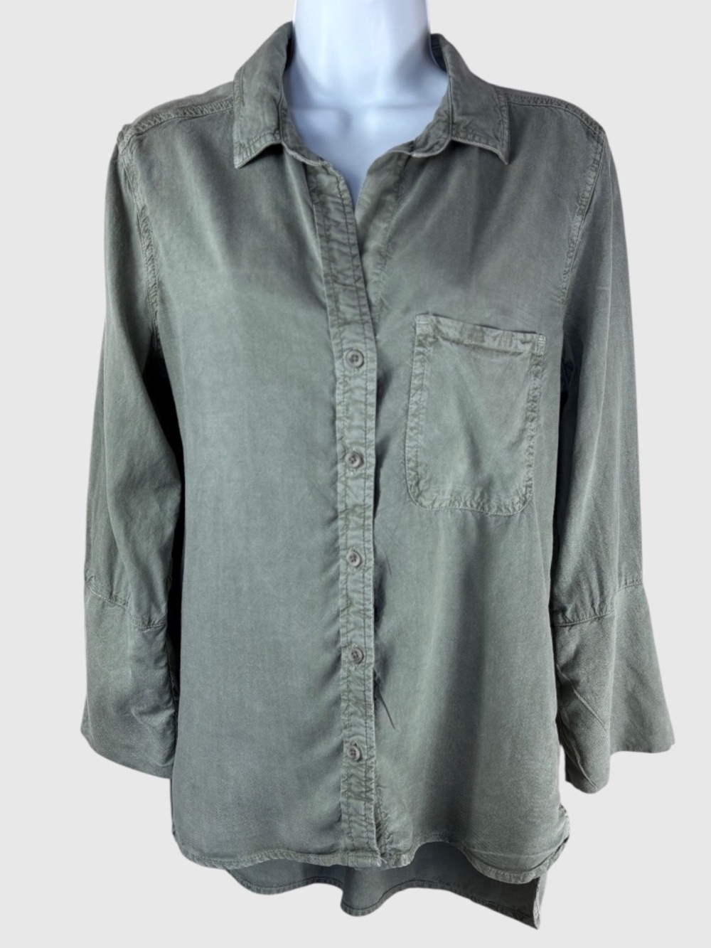 Cloth & Stone Tencel Lyocell Button Down Shirt Sage Green High Low Top XS